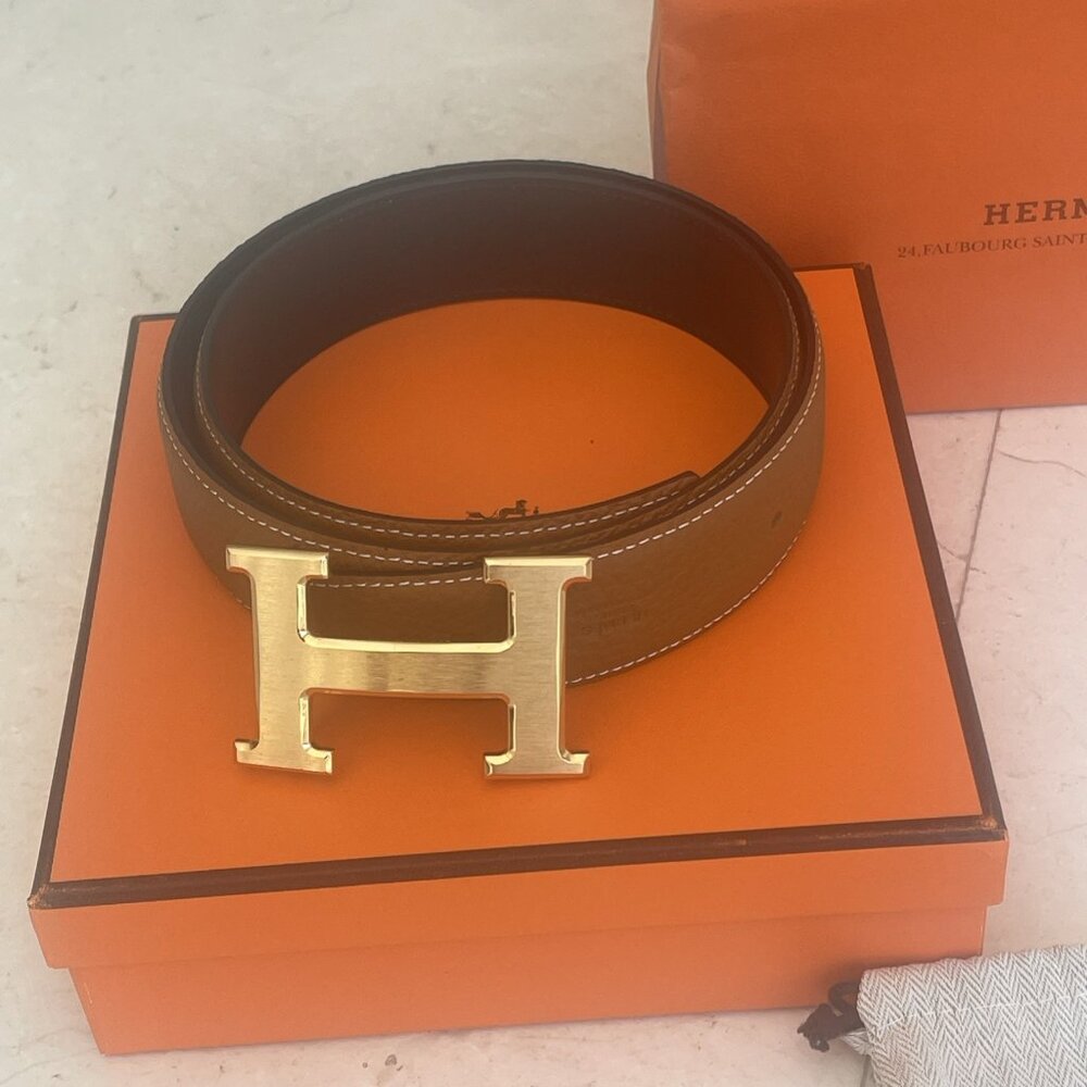 Hermes Reversible 32mm Belt Black/Brown Gold Buckle 90cm